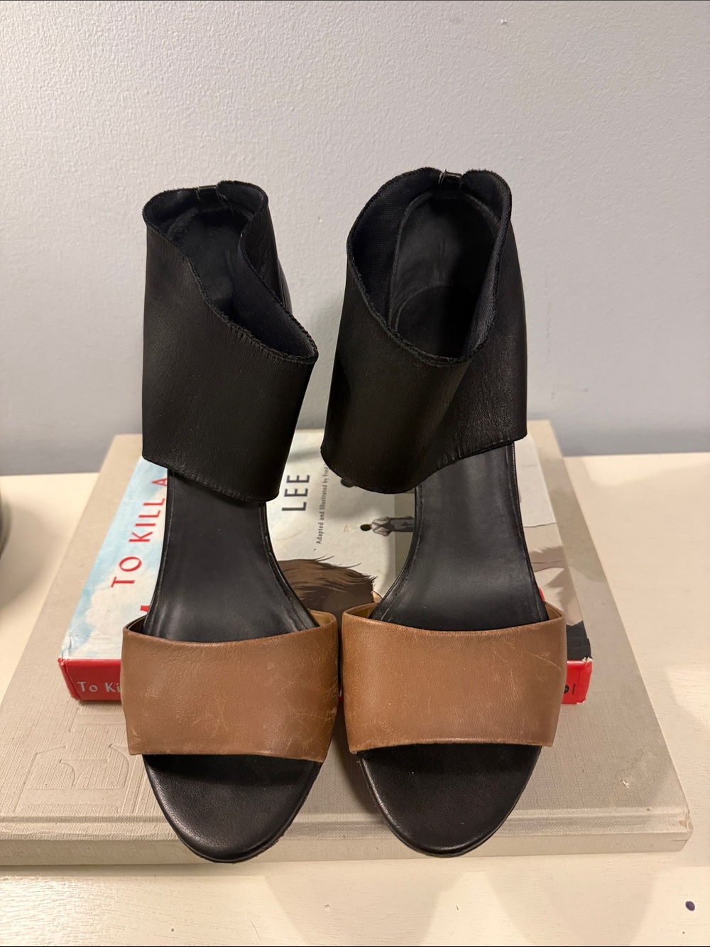 Vince Black and Brown Two-Tone Ankle Cuff Heels